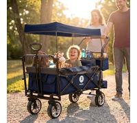 Miweba Chariot pour Enfants MB-20 - Chariot Pliable - Système de Harnais à 2X 3 Points - Frein de Stationnement - Roues en Caoutchouc Dur - Pare-Soleil avec Protection UV (Bleu Roi/Gris)