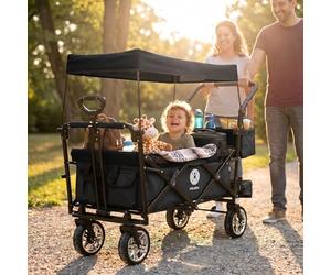 Miweba Chariot pour Enfants MB-20 - Chariot Pliable - Système de Harnais à 2X 3 Points - Frein de Stationnement - Roues en Caoutchouc Dur - Pare-Soleil avec Protection UV (Noir)
