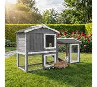 Miweba MyAnimal Clapier Lapin MH-03 | Extra Large avec 66 cm - Maison à Deux étages - Cage pour Lapin - Bois de pin - Polyvalent - Résistant à l'hiver - 2 Niveaux (Gris/Blanc)