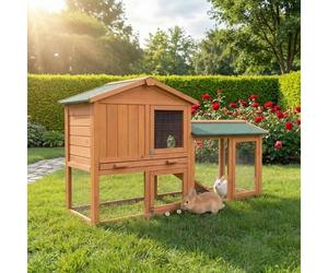 Miweba MyAnimal Clapier Lapin MH-03 | Extra Large avec 66 cm - Maison à Deux étages - Cage pour Lapin - Bois de pin - Polyvalent - Résistant à l'hiver - 2 Niveaux (Brun)