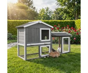 Miweba MyAnimal Clapier Lapin MH-03 | Extra Large avec 66 cm - Maison à Deux étages - Cage pour Lapin - Bois de pin - Polyvalent - Résistant à l'hiver - 2 Niveaux (Gris/Blanc)