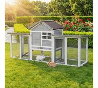 Miweba MyAnimal Clapier Lapin MH-31 | 188x62x95 cm - Clapier pour Lapins avec enclos extérieur - Maison à Deux étages - Cage Lapin - Imprégné - Résistant à l’Hiver (Gris/Blanc)