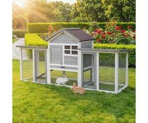 Miweba MyAnimal Clapier Lapin MH-31 | 188x62x95 cm - Clapier pour Lapins avec enclos extérieur - Maison à Deux étages - Cage Lapin - Imprégné - Résistant à l’Hiver (Gris/Blanc)