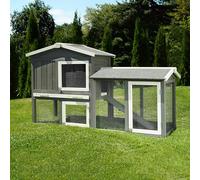 Miweba MyAnimal Clapier MH-03 | Extra Large avec 66 cm - Maison à Deux étages - Cage pour Lapin - Bois de pin - Polyvalent - Résistant à l'hiver - 2 Niveaux (Gris/Blanc)