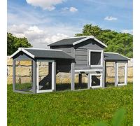 Miweba MyAnimal MH-03 Clapier à lapins XXL 226 x 53 x 85 cm, avec enclos à roue libre, maison double étagère, à 2 niveaux, cage à lapins imprégnée, résistante à l'hiver, pour l'intérieur et