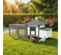 Miweba MyAnimal poulailler MH-19 | 206x73x123 cm - pour 3 Poules - Niche avec enclos extérieur - 2 perches - Résistant à l'hiver - Maison de Poules avec pondoir - Bois de pin - Volière (Gris/Blanc)