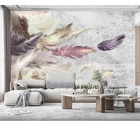 MIWEI Wallpaper Papier Peint Panoramique Aquarelle De Plumes Vintage Papier Peint 3D Tapisserie Decoration Poster Murale Chambre Salon -BAO06-350cmX256cm