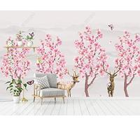 MIWEI Wallpaper Papier Peint Panoramique Bois De Fleurs Roses Montagnes Papier Peint Intissé 3D Tapisserie Decoration Chambre Salon Murale -KX35188, 430x300cm