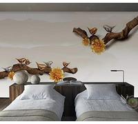 MIWEI Wallpaper Papier Peint Panoramique Branches Abstraites Birdie Golden Flowers Papier Peint Intissé 3D Tapisserie Decoration Chambre Salon Murale -KX34248, 310x250cm