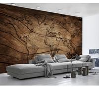 MIWEI Wallpaper Papier Peint Panoramique Carte Du Monde Effet Bois Papier Peint Intissé 3D Tapisserie Decoration Chambre Salon Murale -KX23489, 450x280cm