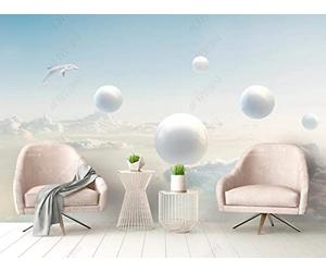 MIWEI Wallpaper Papier Peint Panoramique Ciel Bleu Nuage Blanc Boule Ronde Papier Peint Intissé 3D Tapisserie Decoration Chambre Salon Murale -KX34862, 400x255cm