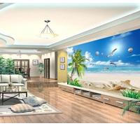 MIWEI Wallpaper Papier Peint Panoramique Cocotier Coquillages Oiseaux De Plage Papier Peint Intissé 3D Tapisserie Decoration Chambre Salon Murale -KX10427, 350x250cm