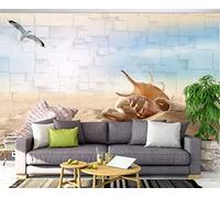 MIWEI Wallpaper Papier Peint Panoramique Coquillages Vue Mer Papier Peint Intissé 3D Tapisserie Decoration Chambre Salon Murale -KX15818, 350x250cm