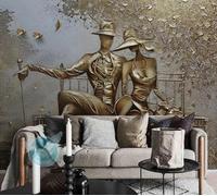 MIWEI Wallpaper Papier Peint Panoramique Couple De Parc En Relief Doré Papier Peint Intissé 3D Tapisserie Decoration Chambre Salon Murale -KX16419, 300x210cm