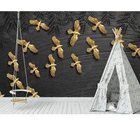 MIWEI Wallpaper Papier Peint Panoramique Feuille Noire Golden Bird Papier Peint Intissé 3D Tapisserie Decoration Chambre Salon Murale -KX36481, 350x250cm