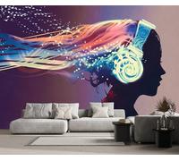 MIWEI Wallpaper Papier Peint Panoramique Fille De Musique Minimaliste Papier Peint Intissé 3D Tapisserie Decoration Chambre Salon Murale -KX20738, 300x210cm