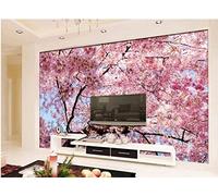 MIWEI Wallpaper Papier Peint Panoramique Fleurs De Cerisier Roses Du Japon Papier Peints Intissé Decoration Murale Chambre Salon 350x256cm-M216454