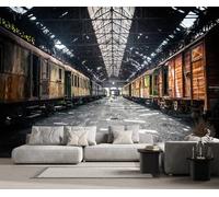 MIWEI Wallpaper Papier Peint Panoramique Gare Ferroviaire Vintage Papier Peint 3D Tapisserie Decoration Poster Murale Chambre Salon -MW255646-350cmx256cm