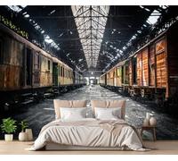 MIWEI Wallpaper Papier Peint Panoramique Gare Ferroviaire Vintage Papier Peint 3D Tapisserie Decoration Poster Murale Chambre Salon -MW256936-400cmx280cm