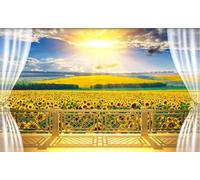 MIWEI Wallpaper Papier Peint Panoramique Golden Balcony Sunflower Papier Peint Intissé 3D Tapisserie Decoration Chambre Salon Murale -KX14847, 400x255cm