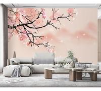 MIWEI Wallpaper Papier Peint Panoramique Le Beau Cerisier Mur À L'Arrière Plan Bon Coup De Pinceau Fleur Et L'Oiseau Papier Peint Nature Intissé Murale Chambre Salon (380cmX265cm)