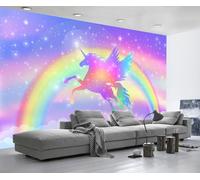 MIWEI Wallpaper Papier Peint Panoramique Licorne Arc En Ciel Papier Peint Intissé 3D Tapisserie Decoration Chambre Salon Murale -KX28928, 300x210cm