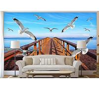 MIWEI Wallpaper Papier Peint Panoramique Mer Ciel Bois Pont Oiseau Papier Peint Intissé 3D Tapisserie Decoration Chambre Salon Murale -KX04449, 300x210cm