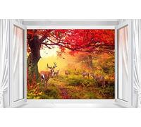 MIWEI Wallpaper Papier Peint Panoramique Montagne Eau Rouge Bois Papier Peint Intissé 3D Tapisserie Decoration Chambre Salon Murale -KX36191, 300x210cm