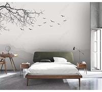 MIWEI Wallpaper Papier Peint Panoramique Noir Et Blanc Montagne Eau Pic Branche Oiseau Papier Peint Intissé 3D Tapisserie Decoration Chambre Salon Murale -KX34828, 430x300cm