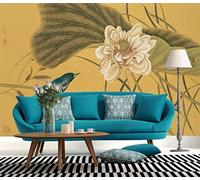 MIWEI Wallpaper Papier Peint Panoramique Oiseau Lotus Vintage Papier Peint Intissé 3D Tapisserie Decoration Chambre Salon Murale -KX35083, 250x175cm
