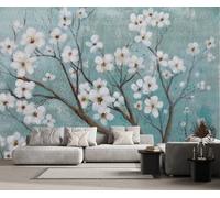 MIWEI Wallpaper Papier Peint Panoramique Peinture Abstraite À L'Huile De Fleurs Blanches Papier Peint 3D Tapisserie Decoration Poster Murale Chambre Salon -MW252199-350cmx256cm