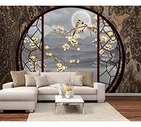 MIWEI Wallpaper Papier Peint Panoramique Porte Ronde Fenêtres Paysage Fleurs Et Oiseaux Papier Peint Intissé Tapisserie Murales Chambre Salon