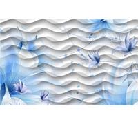 MIWEI Wallpaper Papier Peint Panoramique Vague Relief Fleurs Bleues Papier Peint Intissé 3D Tapisserie Decoration Chambre Salon Murale -KX12084, 400x255cm