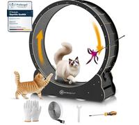 MIWOOYY Roue pour Chat Grande d'exercice 110cm - Exerciseur de Roue de Chat en Bois Massif Noir pour Chats Interieur, Tapis Roulant de Sécurité Minou avec Serrure et Eonception D'écart Minimisé