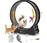 MIWOOYY Roue pour Chat Grande d'exercice 132cm - Exerciseur de Roue de Chat en Bois Massif Noir pour Chats Interieur, Tapis Roulant de Sécurité Minou avec Serrure et Eonception D'écart Minimisé