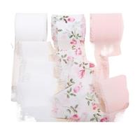 Mix 3 Roll 5m Printed Flowers Frayed Edged Satin Handmade Chiffon Ribbon For Wedding Invitation Bouquet Birth Party DIY Dec(Flower set C)