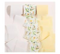 Mix 3 Roll 5m Printed Flowers Frayed Edged Satin Handmade Chiffon Ribbon For Wedding Invitation Bouquet Birth Party DIY Dec(Flower set D)