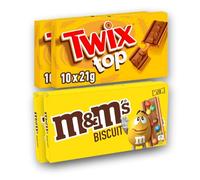 Mix Biscuits Chocolat TWIX TOP & M&M's - Lot de 40 Biscuits Individuels - TWIX x20 (210g) + M&M's Biscuit x20 (198g) - Snack Chocolaté à Emporter ou Partager