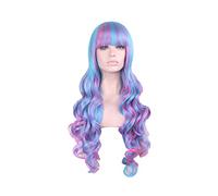 Mix Blue Pink Long Wavy Cosplay Wig Bangs Synthetic ita Hair Halloween Costume Party Wigs For Women High Temperature Fiber