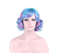 Mix Blue Pink Short Curly Wig With Bangs Halloween Costume Synthetic Hair Cosplay Wig For Women High Temperature