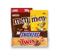 Mix Chocolat Snickers, Twix, M&M's - Lot Gourmand 1,5kg - 10 Snickers (500g) + 10 Twix (500g) + M&M's Peanut 200g & Chocolat 300g - Snack à Partager ou à Offrir