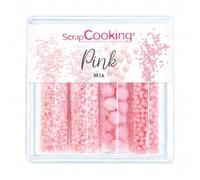 SCRAP COOKING, Décors Sucrés « Pink Mix » 68g, Assortiment Rose 4 Variétés : Bubbles, Perles, Étoiles, Cœurs, Décorations Pâtisserie, Desserts, Gâteaux, Cupcakes, Anniversaires, Cake Design - 7511