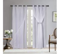 Mix & Match Lot De 2 Rideaux Double Couche Occultants À Œillets, Avec Voilage Blanc, Pour Salon - Blanc Grisâtre, 132 X 213[RO299]