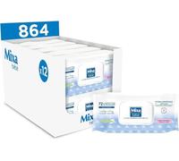 Mixa Bébé Lingettes à l'Eau Minérale Naturelle - Fibres Végétales - Hypoallergénique - Lot de 12 x 72 Lingettes