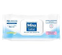 Mixa Bébé Lingettes au Lait de Toilette - Hypoallergénique - Testé sous contrôle pédiatrique - Fibres d’origine Végétales x72 lingettes