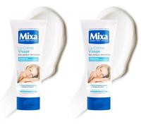 MIXA - Crème Visage Peaux Sensibles - Hydratation 48H & Apaisante - Huile d’Amande Douce + Vitamine E - Nourrit & Protège - Toute la Famille - 100ml (Lot de 2)