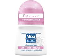 Mixa - Déodorant Bille - 48h Anti-Irritations - 0% alcool* - Hypoallergénique - Pour Apaiser Instantanément les Aisselles Sensibles ou Épilées et les Protéger Durablement
