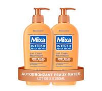 Mixa Intensif Peaux Sèches - Lait Corps Nourrissant Effet Soleil - Autobronzant - Hâle Doré Naturel Progressif et Uniforme - Peaux Mates - Hypoallergénique - Lot de 2, 250ml