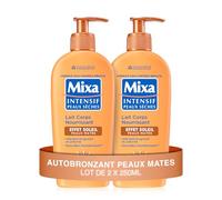 Mixa Intensif Peaux Sèches - Lait Corps Nourrissant Effet Soleil - Autobronzant - Hâle Doré Naturel Progressif et Uniforme - Peaux Mates - Hypoallergénique - Lot de 2, 250ml