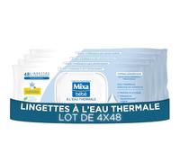 Mixa Lingettes Bébé à L'eau Thermale, Lot de 4 x 48 Lingettes : Hypoallergéniques, Nettoient en Douceur